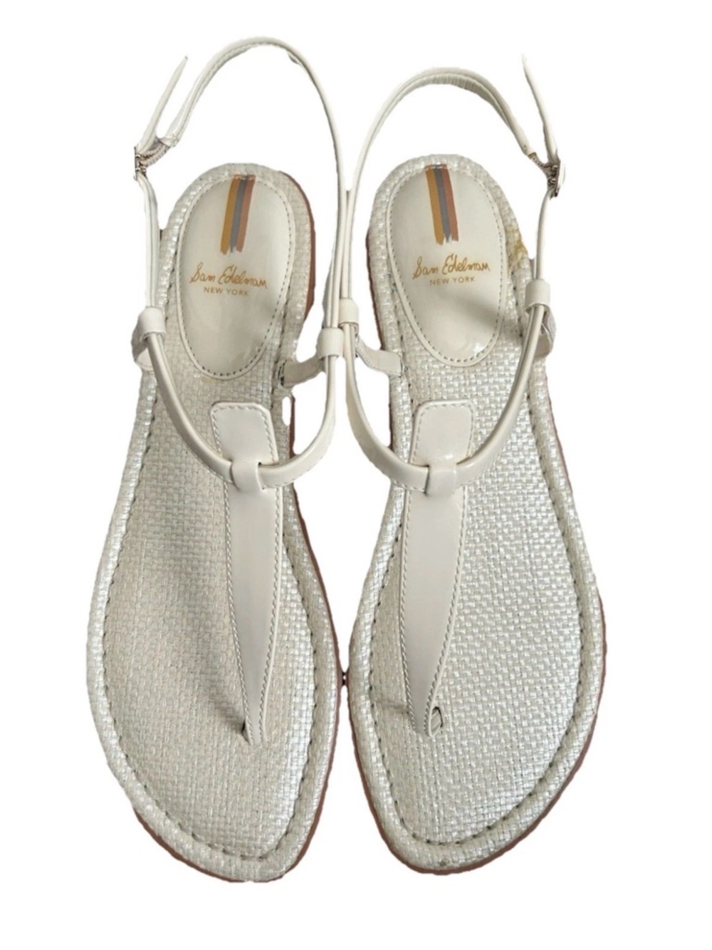 Sam Edelman Ivory T-Strap Woven Sandals